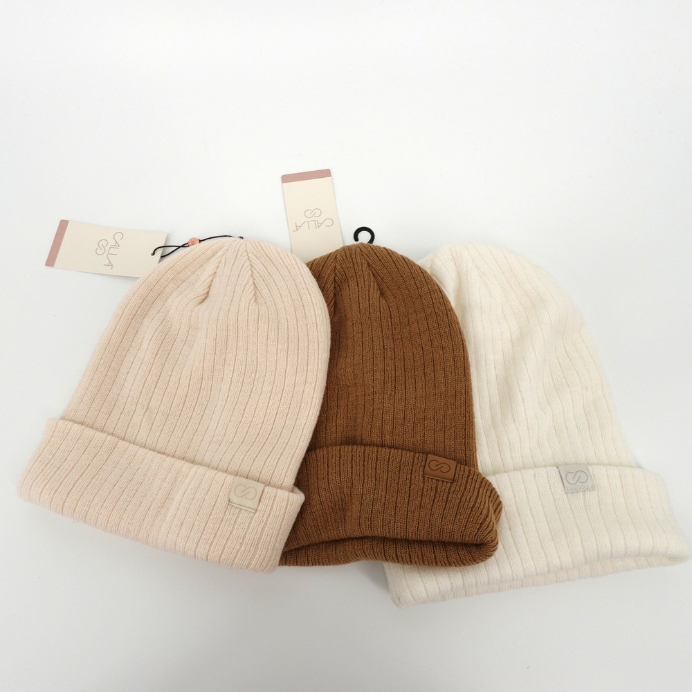 CALIA Ladies Ribbed Beanie Lot of 3 Ivory Tan Brown Cream OSFM NEW